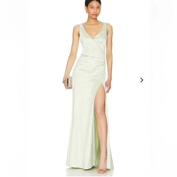 NWT Lovers and Friends Dawn Gown Sage Green draped satin maxi dress Revolve  S Dresses